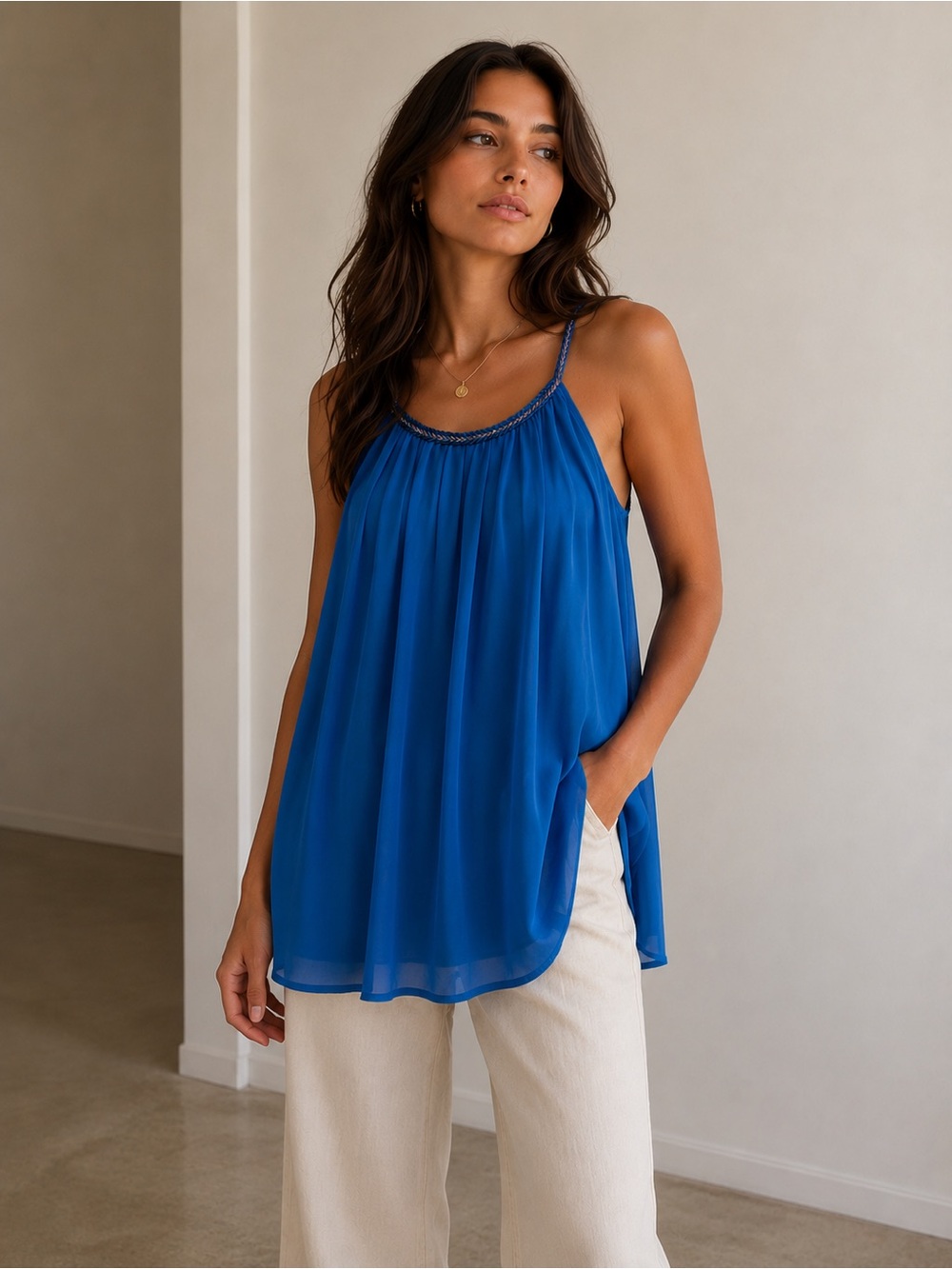 Altar'd State Royal Blue Pleated Halter Tank